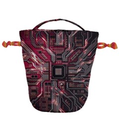 Chip Retro Technology Drawstring Bucket Bag by Cendanart