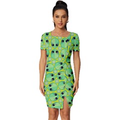 Alien Pattern- Fitted Knot Split End Bodycon Dress by Ket1n9
