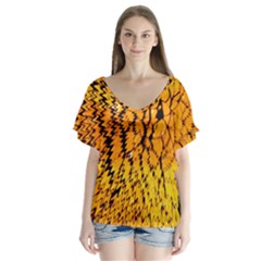 Yellow Chevron Zigzag Pattern V-neck Flutter Sleeve Top by Ket1n9