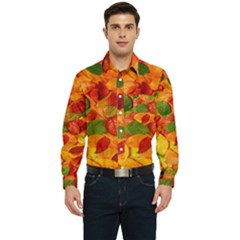 Leaves Texture Men s Long Sleeve Pocket Shirt  by Ket1n9