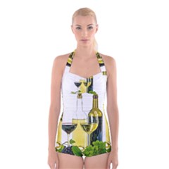 White Wine Red Wine The Bottle Boyleg Halter Swimsuit  by Ket1n9
