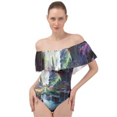Fantastic World Fantasy Painting Off Shoulder Velour Bodysuit  by Ket1n9