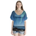 Aurora Borealis Lofoten Norway V-Neck Flutter Sleeve Top View1