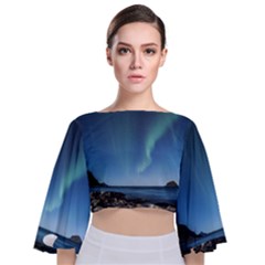 Aurora Borealis Lofoten Norway Tie Back Butterfly Sleeve Chiffon Top by Ket1n9