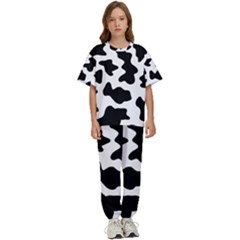 Animal Print Black And White Black Kids  T-shirt And Pants Sports Set by Ket1n9
