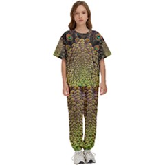 Peacock Feathers Wheel Plumage Kids  T-shirt And Pants Sports Set by Ket1n9