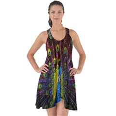 Beautiful Peacock Feather Show Some Back Chiffon Dress by Ket1n9