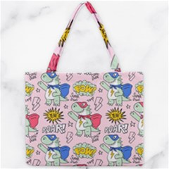 Seamless Pattern With Many Funny Cute Superhero Dinosaurs T-rex Mask Cloak With Comics Style Inscrip Mini Tote Bag by Ket1n9