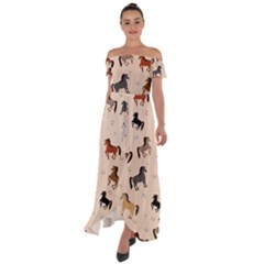 Horses For Courses Pattern Off Shoulder Open Front Chiffon Dress by Ket1n9
