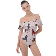 Horses For Courses Pattern Frill Detail One Piece Swimsuit by Ket1n9