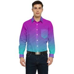 Background Pink Blue Gradient Men s Long Sleeve Pocket Shirt  by Ket1n9