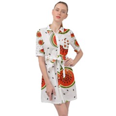 Seamless Background Pattern-with-watermelon Slices Belted Shirt Dress by Ket1n9