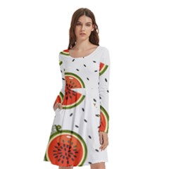 Seamless Background Pattern-with-watermelon Slices Long Sleeve Knee Length Skater Dress With Pockets by Ket1n9