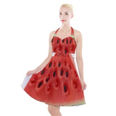Seamless Background With Watermelon Slices Halter Party Swing Dress  by Ket1n9