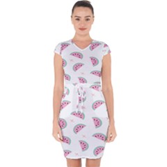 Seamless Background With Watermelon Slices Capsleeve Drawstring Dress  by Ket1n9