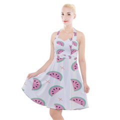 Fresh Watermelon Slices Texture Halter Party Swing Dress  by Ket1n9