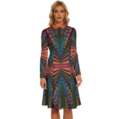 Fresh Watermelon Slices Texture Long Sleeve Shirt Collar A-line Dress by Ket1n9