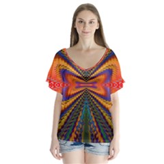 Casanova Abstract Art-colors Cool Druffix Flower Freaky Trippy V-neck Flutter Sleeve Top by Ket1n9
