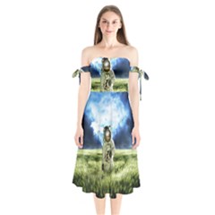 Astronaut Shoulder Tie Bardot Midi Dress by Ket1n9