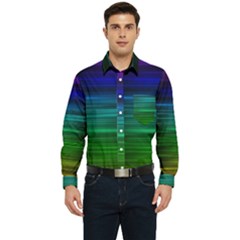 Blue And Green Lines Men s Long Sleeve Pocket Shirt  by Ket1n9