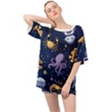 Marine Seamless Pattern Thin Line Memphis Style Oversized Chiffon Top View1