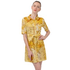 Cheese Slices Seamless Pattern Cartoon Style Belted Shirt Dress by Ket1n9