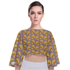 Yellow Mushroom Pattern Tie Back Butterfly Sleeve Chiffon Top by Ket1n9