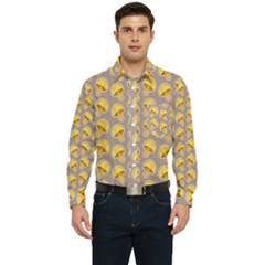 Yellow Mushroom Pattern Men s Long Sleeve Pocket Shirt  by Ket1n9