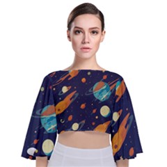 Space Galaxy Planet Universe Stars Night Fantasy Tie Back Butterfly Sleeve Chiffon Top by Ket1n9