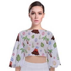 Cute Palm Volcano Seamless Pattern Tie Back Butterfly Sleeve Chiffon Top by Ket1n9