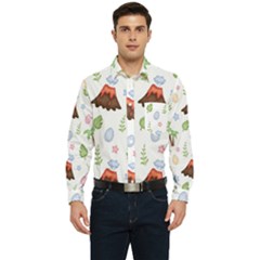 Cute Palm Volcano Seamless Pattern Men s Long Sleeve Pocket Shirt  by Ket1n9