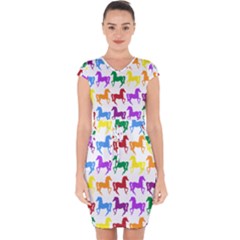 Colorful Horse Background Wallpaper Capsleeve Drawstring Dress  by Hannah976