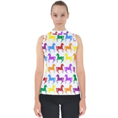 Colorful Horse Background Wallpaper Mock Neck Shell Top by Hannah976
