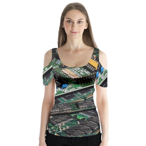 Computer Ram Tech - Butterfly Sleeve Cutout T-shirt  by Hannah976