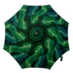 Tropical Green Leaves Background Hook Handle Umbrellas (large) by Hannah976