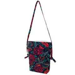 Vintage Flash Tattoos Designs Seamless Pattern Folding Shoulder Bag by Hannah976