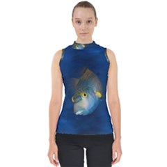 Fish Blue Animal Water Nature Mock Neck Shell Top by Hannah976