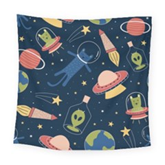 Seamless Pattern With Funny Alien Cat Galaxy Square Tapestry (large) by Ndabl3x