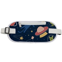 Seamless Pattern With Funny Alien Cat Galaxy Rounded Waist Pouch by Ndabl3x