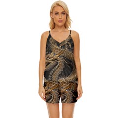 Fantasy Dragon Pentagram V-neck Satin Pajamas Set by Maspions