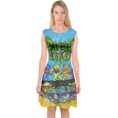 Dancing Bears Grateful Dead Capsleeve Midi Dress by Cendanart
