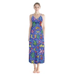 Grateful Dead Bears Pattern Button Up Chiffon Maxi Dress by Cendanart