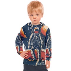 Vintage Retro Space Posters Astronaut Kids  Hooded Pullover by Sarkoni