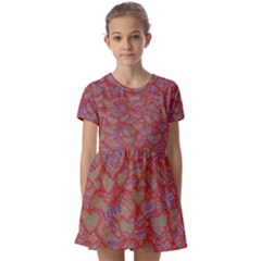 Love Hearts Valentines Connection Kids  Short Sleeve Pinafore Style Dress by Paksenen
