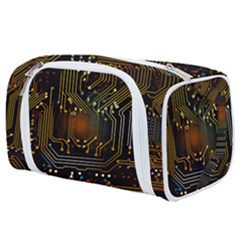 Circuits Circuit Board Orange Technology Toiletries Pouch by Ndabl3x