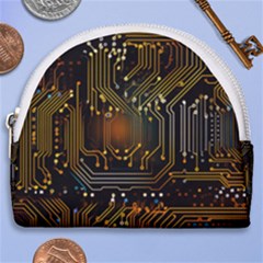 Circuits Circuit Board Orange Technology Horseshoe Style Canvas Pouch by Ndabl3x
