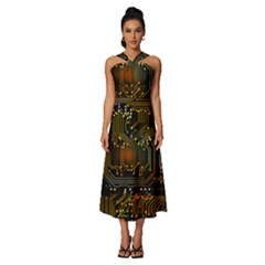 Circuits Circuit Board Orange Technology Sleeveless Cross Front Cocktail Midi Chiffon Dress by Ndabl3x