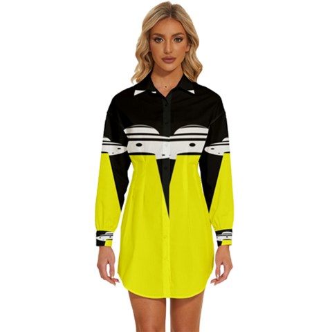 Ufo Flying Saucer Extraterrestrial Womens Long Sleeve Shirt Dress by Cendanart
