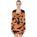 Halloween Bats Moon Full Moon V-neck Bodycon Long Sleeve Dress View1
