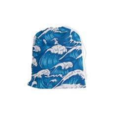Storm Waves Seamless Pattern Raging Ocean Water Sea Wave Vintage Japanese Storms Print Illustration Drawstring Pouch (medium) by Ket1n9